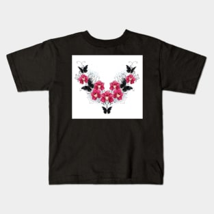 Black orchids and butterflies (with shadows) Kids T-Shirt